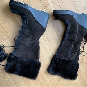 Coach brown suede lace up wedge boot 7 1/2 B